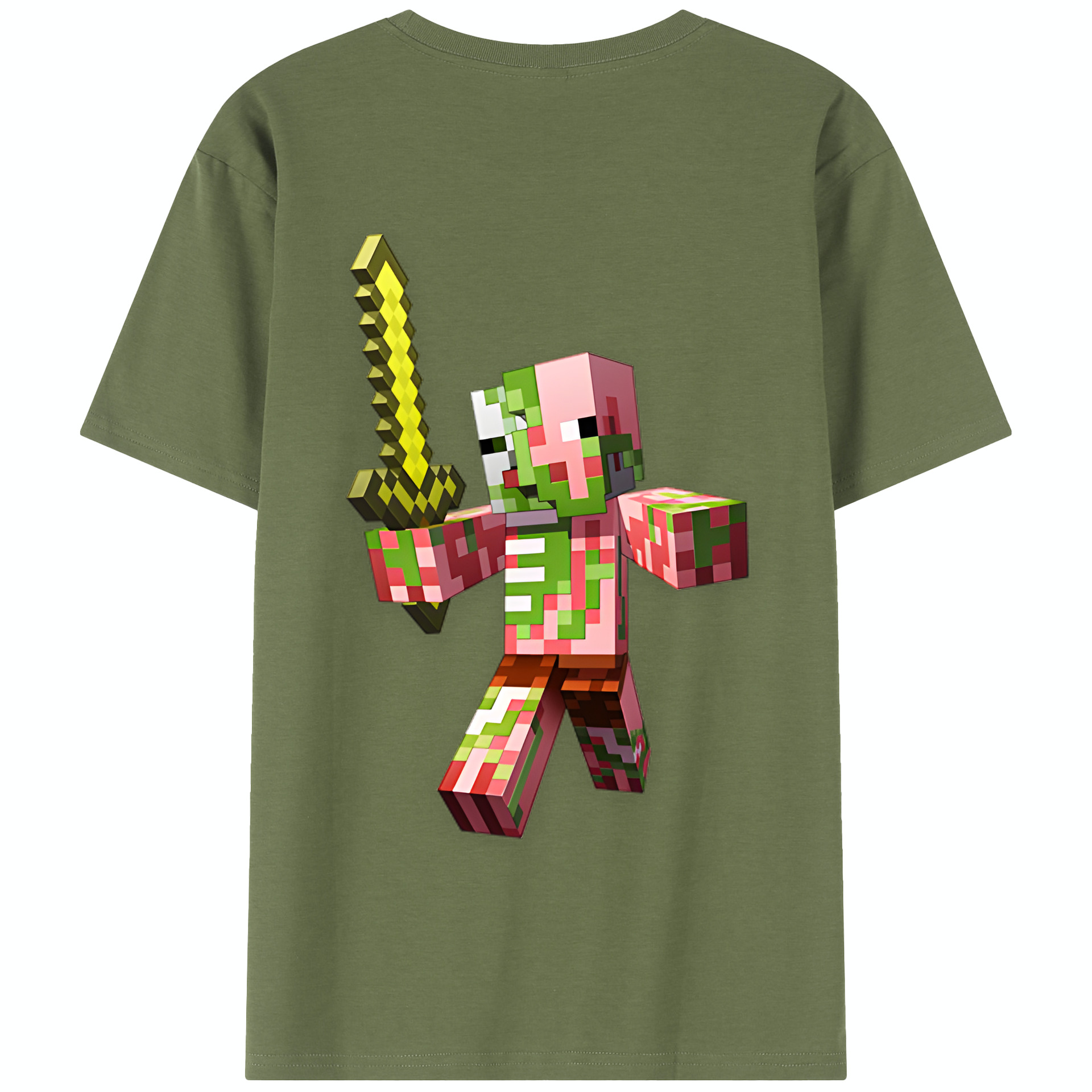 （画像用） マインクラフト ブロックの世界 Minecraft MC Block world 綿100％半袖Tシャツ（背面プリント）